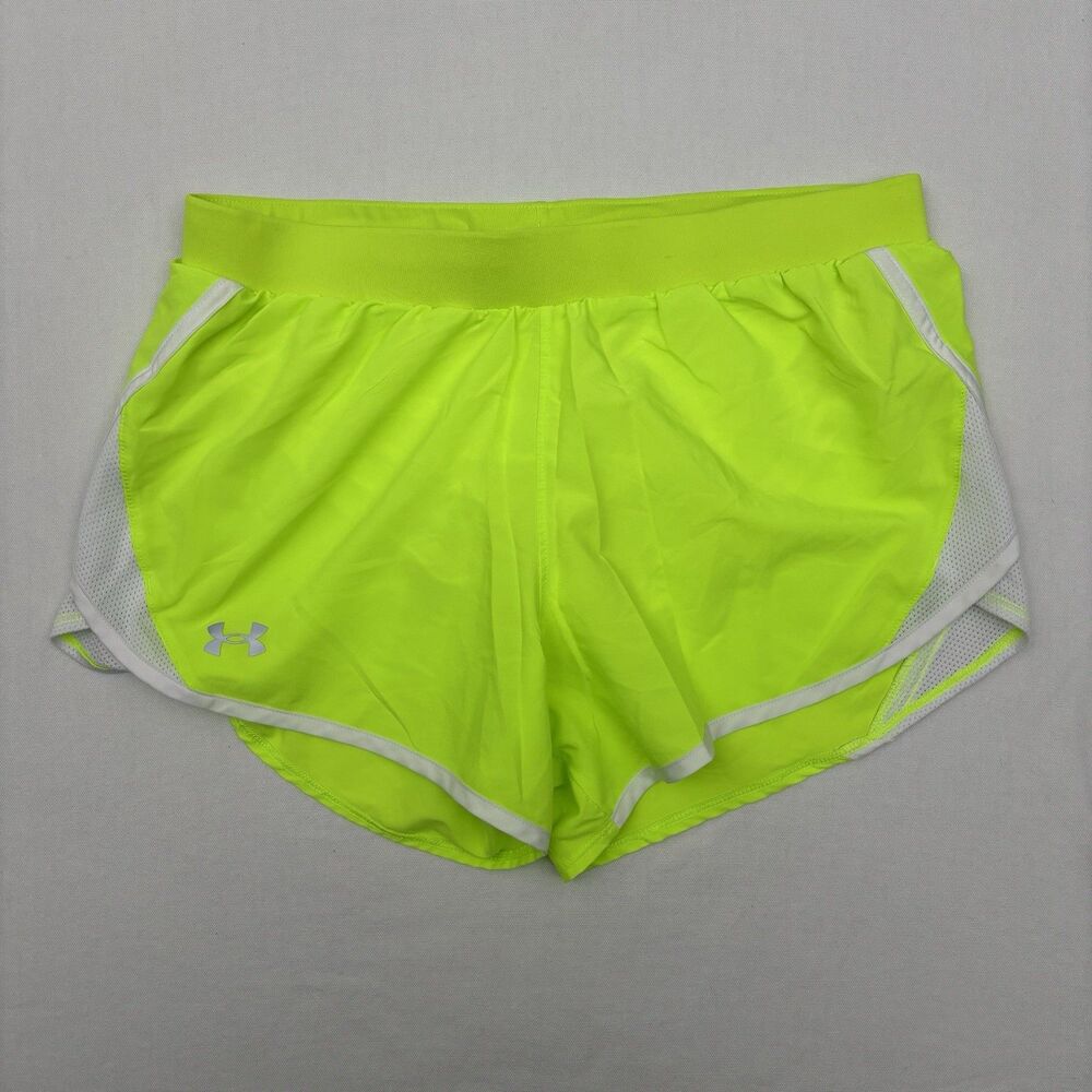 Under Armour UA Fly By 2.0 Neon Lime Green Track Run Shorts Lined Sz M Training